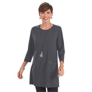 Zip-Pocket Heathered Tunic, Size L